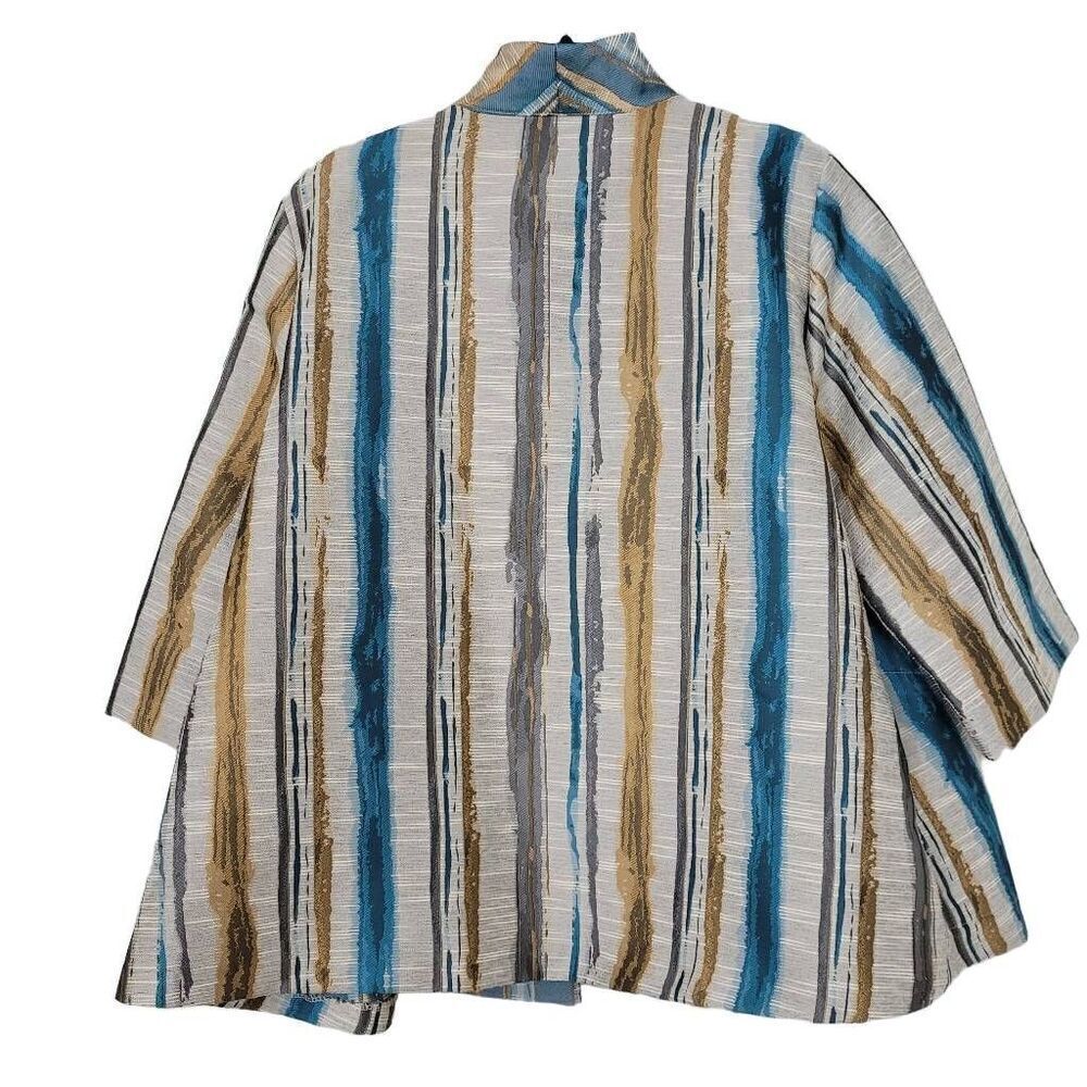 IC by Connie K Open Front Coat Sz XXL‎ Blue Tan Tapestry Neutral Modest Modern - Picture 2 of 8